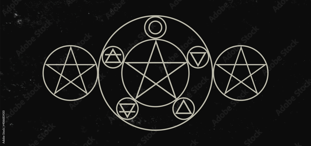 Wall mural pentacles isolated on dark background