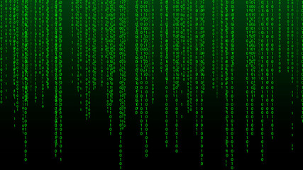 Green matrix background. Falling numbers on screen. Technology stream binary code. Digital vector illustration. Hacking concept. © estar 2020