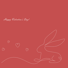 Valentines day card with hearts and bunny, vector illustration