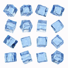 Ice cubes isolated on a white background. Set of ice cubes. 3d render illustration