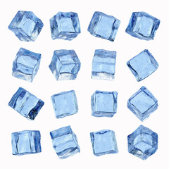 Obraz premium Ice cubes isolated on a white background. Set of ice cubes. 3d render illustration