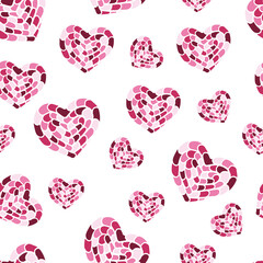 Seamless vector pattern with color hearts on the white background