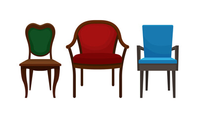 Chair as Seat and Piece of Furniture Vector Set