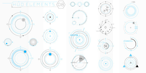 A set of HUD circular elements for a futuristic interface.