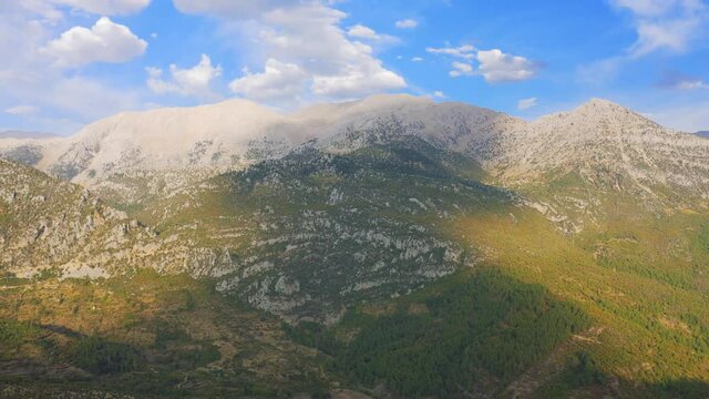 Turkey Taurus Mountains views at dawn region of Antalya. Aerial view 4K.