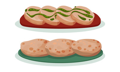 Different Starters and Snacks Served on Plate Vector Set