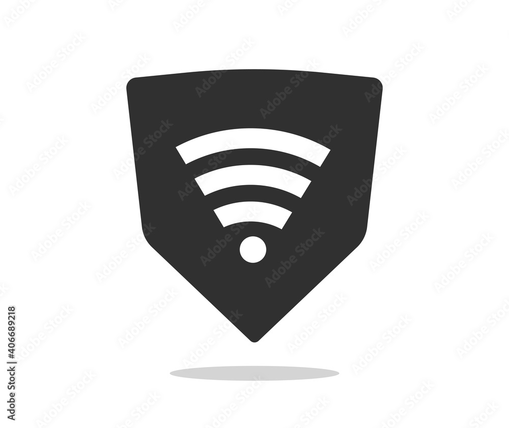 Poster secure protected wifi network connection with shield vector icon, safety protected locked wireless t