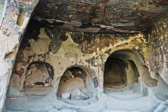 Interior of a church carved in stone cave at Ihlara valley, Cappadocia, Anatolia, Turkey