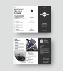 Vector trifold template with geometric design isolated on white,black background, standard brochure for business promotion,ad.