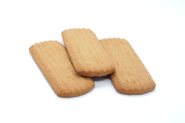 Cookies isolated on white background. Rectangular shape. Three brown cookies.