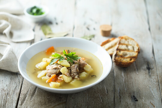 Traditional homemade fish soup with vegetables