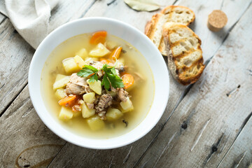 Traditional homemade fish soup with vegetables