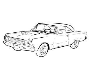 Cartoon Classic historic car american muscle drawing sketch