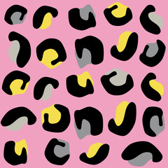 Cute seamless pink, yellow and gray vector pattern background illustration with leopard prints design	
