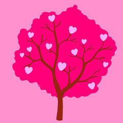 Obraz na płótnie Canvas Vector abstract pink tree with hearts on pink background