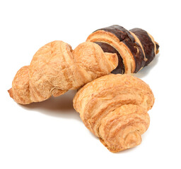 baked chocolate croissant made from white wheat flour isolated on white background