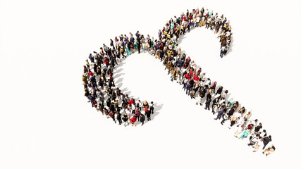 Concept or conceptual large gathering  of people forming an aries zodiac sign on white background. A 3d illustration symbol for  esoteric, the mystic, the power of prediction of astrology