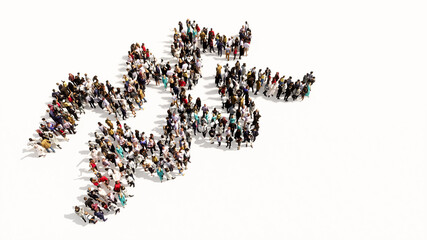 Concept or conceptual large gathering  of people forming an aquarius zodiac sign on white background. A 3d illustration symbol for  esoteric, the mystic, the power of prediction of astrology