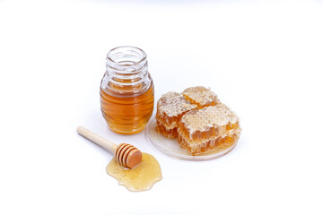 A set of honey jar on the white background