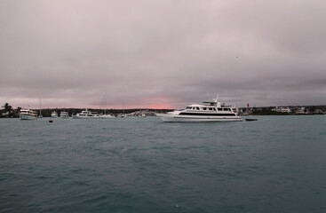 Sunset in a bay of the Galapagos Islands