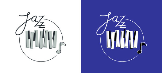 Jazz music emblem or logo vector flat style illustration isolated, grand piano logotype for recording label or studio or musical band. © Sylverarts