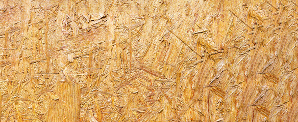 OSB plywood or oriented strand board, wood wall background texture. banner