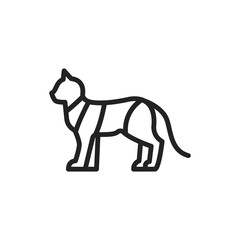 Cat in bandage black line icon. postoperative rest. Isolated vector element. Outline pictogram for web page, mobile app, promo.