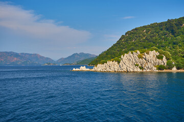 Camellia island near Marmaris in Aegean Sea, blue lagoon and rocky mountains journey trip holiday