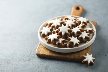 Traditional German star-shaped cookies with cinnamon