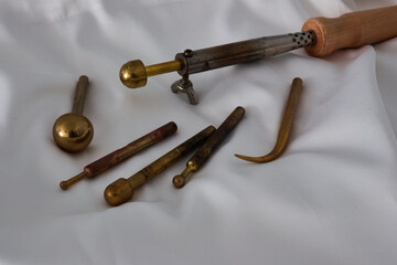 millinery flower making process , close up