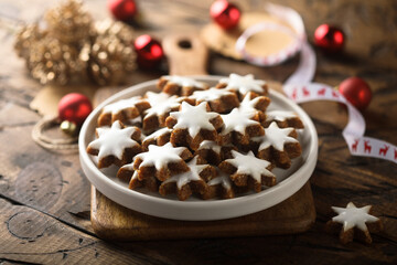 Traditional German star-shaped cookies with cinnamon