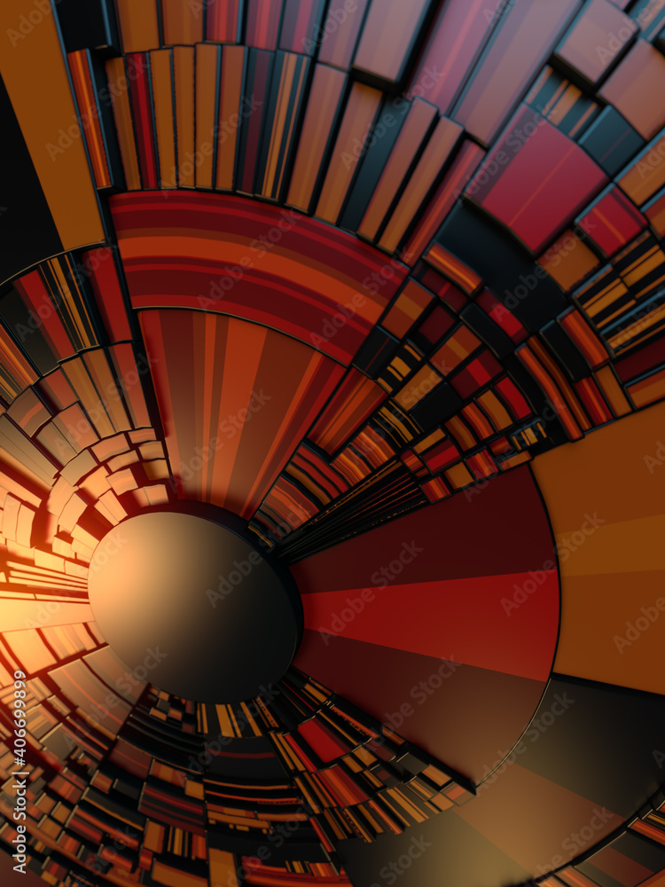 Poster trendy 3d rendering design with round geometric pattern. depth of field. technology concept. digital