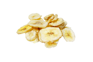 banana chips dried and fried banana slices isolated on white background