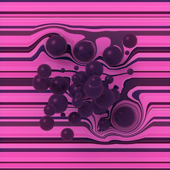 Composition from a group of balls on a multi-colored striped distorted surface. 3d rendering digital illustration