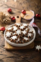 Traditional German star-shaped cookies with cinnamon