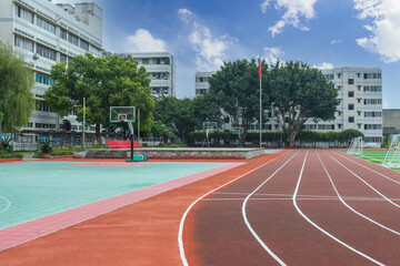 Empty campus with playgrounds and running tracks