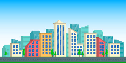 Fototapeta premium City skyline. Urban landscape. Cityscape with modern buildings. Vector illustration.