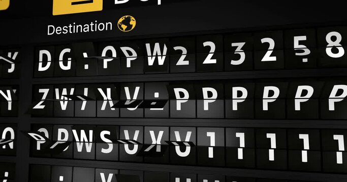 3D generated animation, analog flight information display board with the arrival city of Los Angeles, 4 different animations