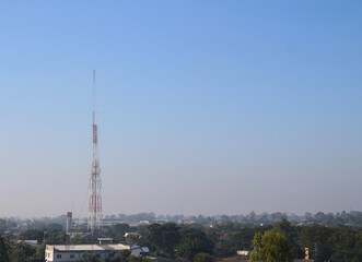 antenna repeater tower on blue sky