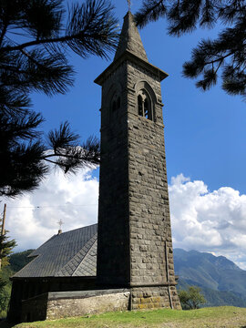 Italian countryside church in Cisa mountain pass, Tuscany, Italy