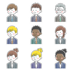 いろんな人種の笑顔のビジネスマンのイラストセット