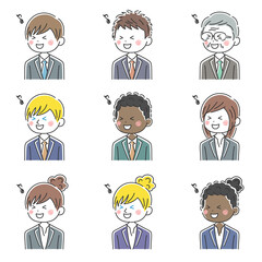 いろんな人種の喜ぶビジネスマンのイラストセット