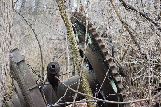 Discarded Abandoned Rust Belt Railroad Equipment Scrap Gear Axle Parts Near Depressed Pennsylvania Town 