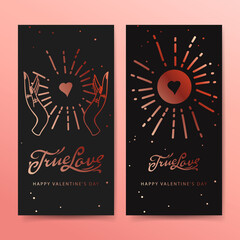 True Love web banners, esoteric Valentine's day card. Magic Hand drawn, doodle, sketch line style. Vector illustration