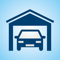 Garage vehicle pictogram. Vector icon illustration on a blue sky background.