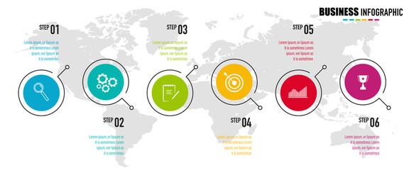 Infographics design vector and business icons with 6 options for presentation and web site	