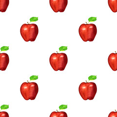 Red apples seamless pattern.Watercolor garden fruit ornament on white background