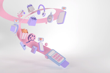 3d rendering of card reader and Online shopping.