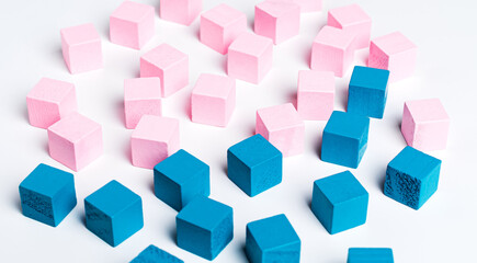 The concept of equality, sexism. Pink and blue cubes