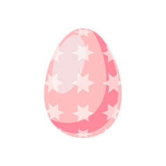 Pink Easter egg isolated on a white background. Egg for the holiday with a painted ornament and patterns of stars.Spring holiday. Vector Illustration. Cartoon style. Happy Easter Eggs